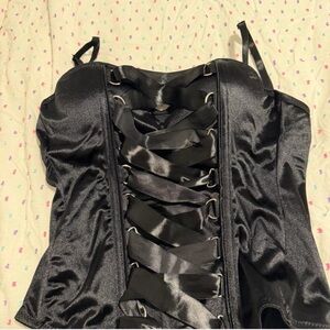 Black Satin Corset Lace-Up Bustier